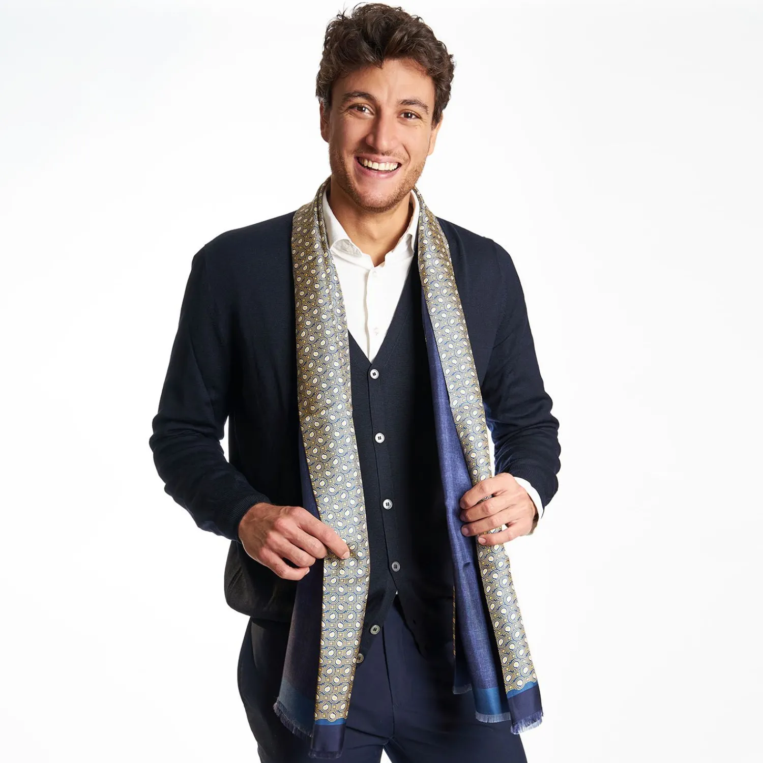 Beige And Blue Double Silk Scarf>E.Marinella Online