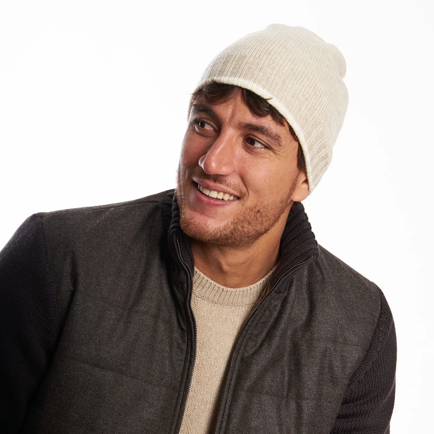 Beige And White Bicolor Cashmere Beanie>E.Marinella Best
