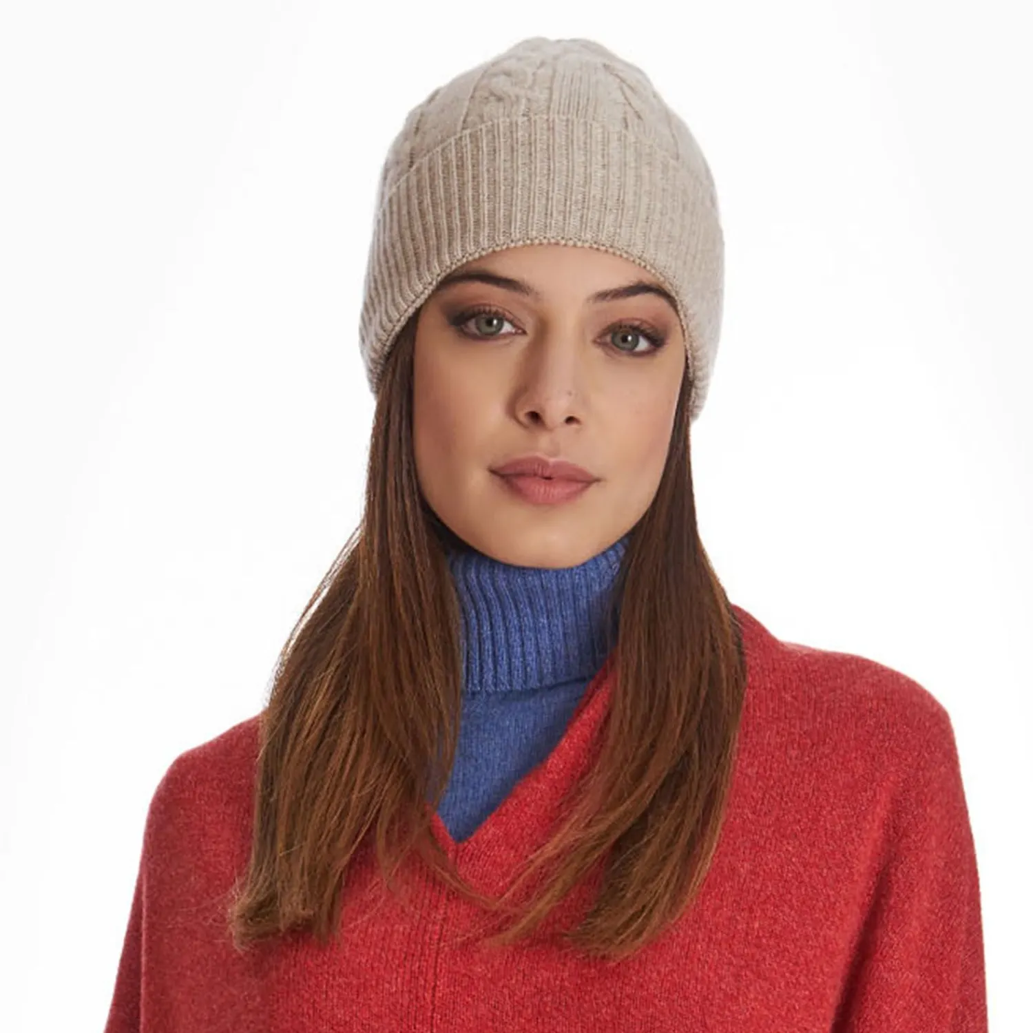 Beige Cashmere Braid Beanie>E.Marinella Online