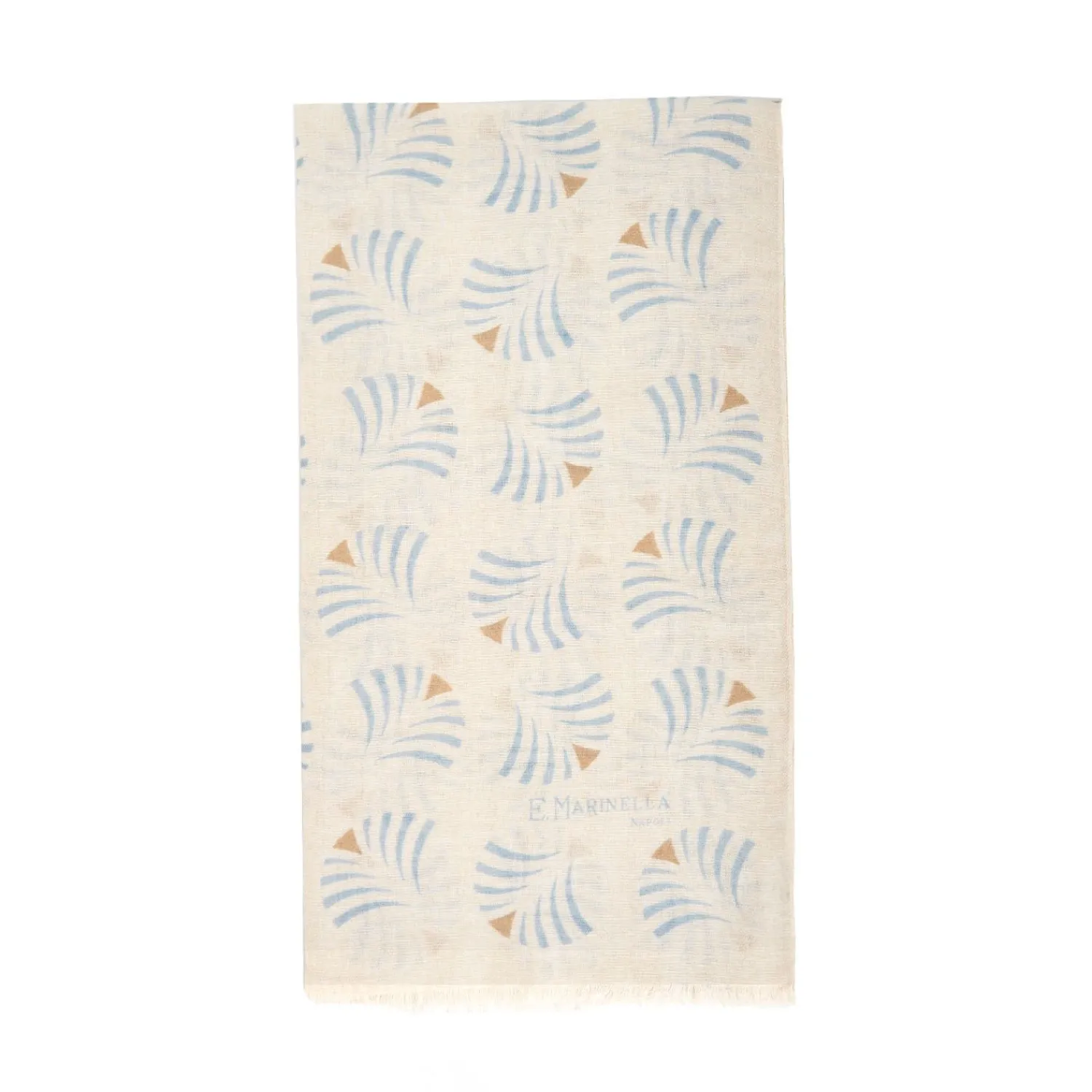 Beige Cotton And Linen Scarf - Light Blue Fans>E.Marinella Shop