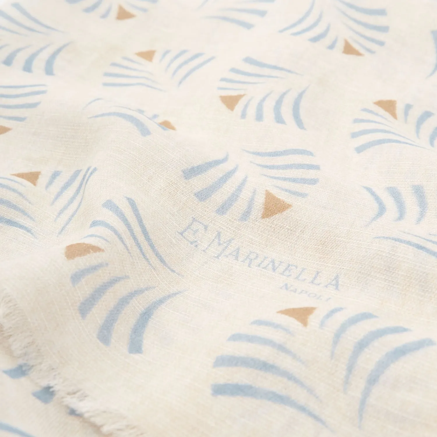 Beige Cotton And Linen Scarf - Light Blue Fans>E.Marinella Shop