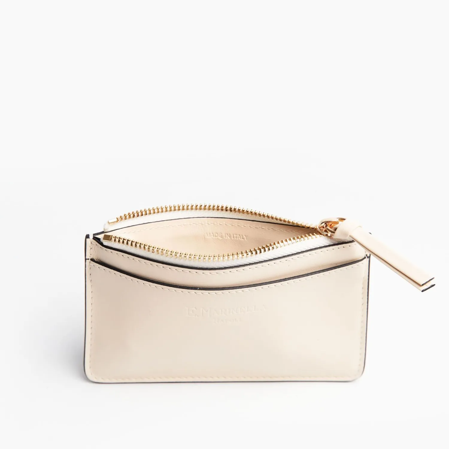 Beige Leather Zip Credit Card Holder>E.Marinella Hot