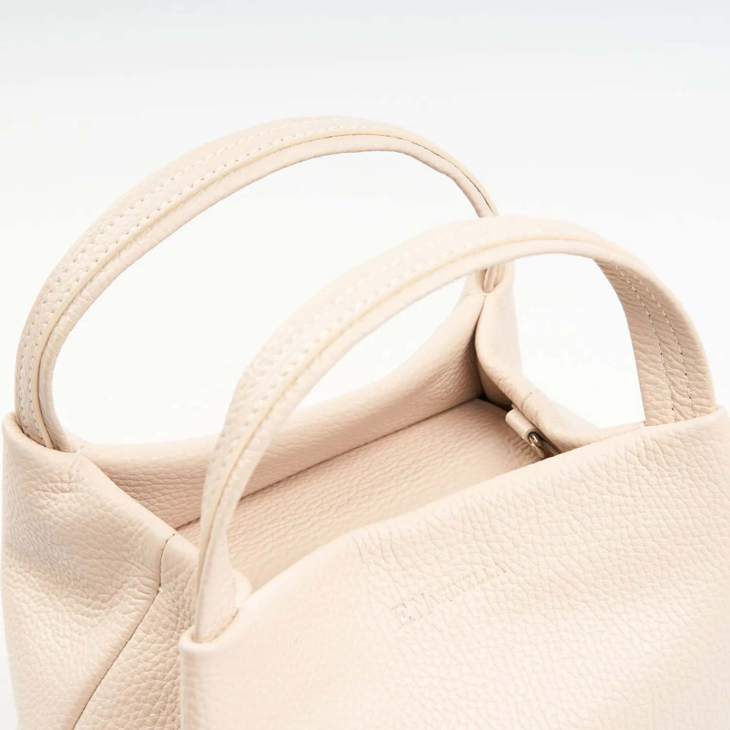 Beige Textured Leather Soft Mini Bag>E.Marinella Store