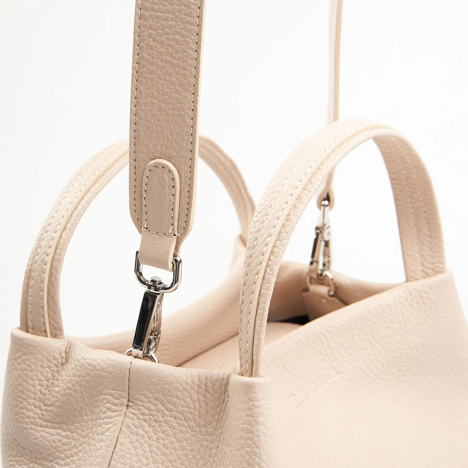 Beige Textured Leather Soft Mini Bag>E.Marinella Store