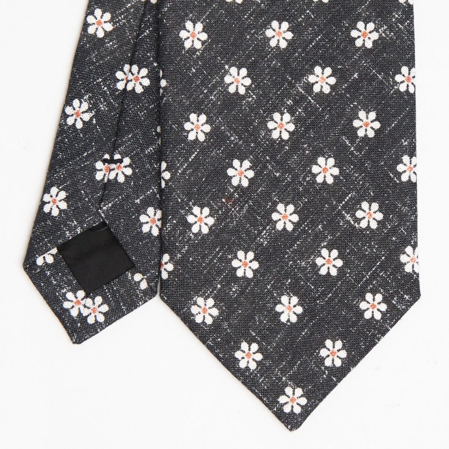 Black Sartorial Cotton And Silk Tie - Large Flower Pattern>E.Marinella Store
