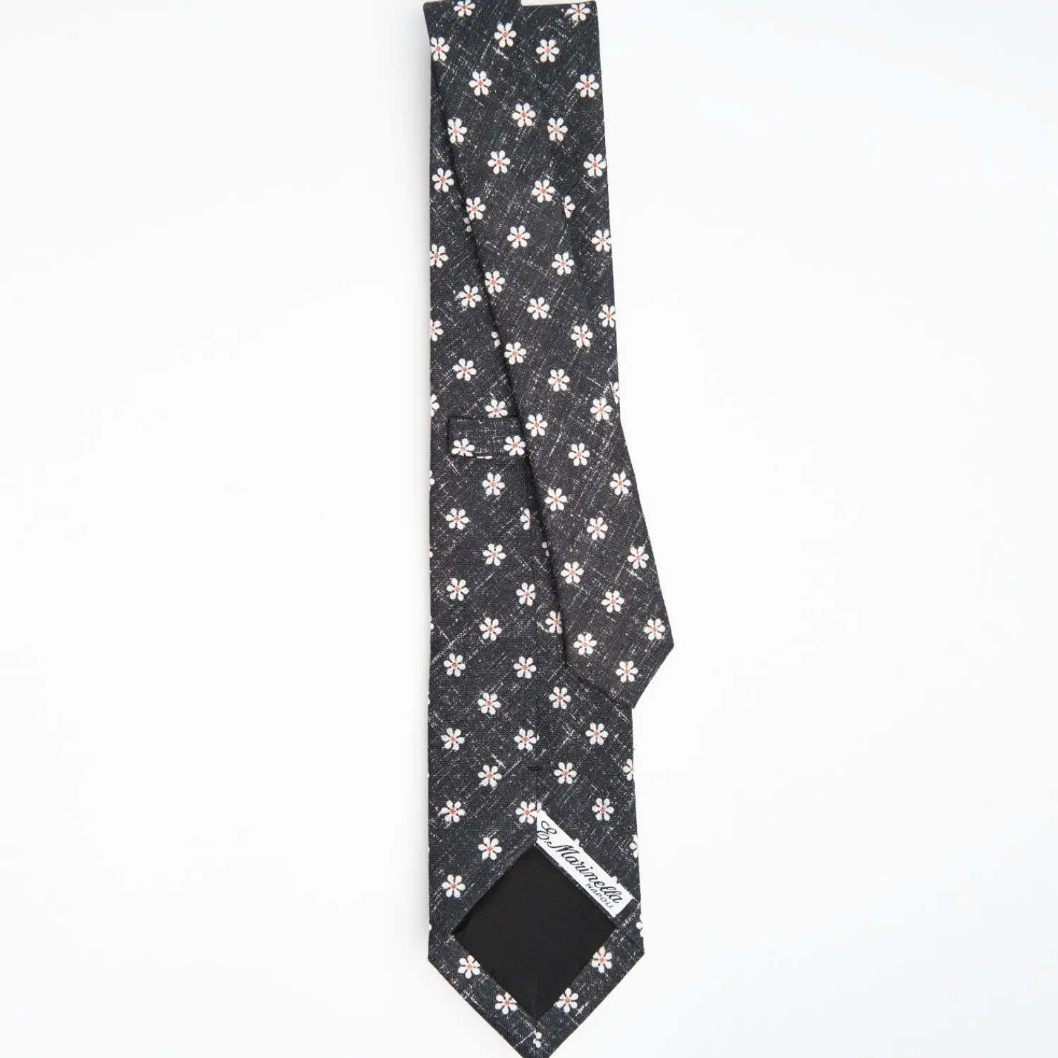 Black Sartorial Cotton And Silk Tie - Large Flower Pattern>E.Marinella Store