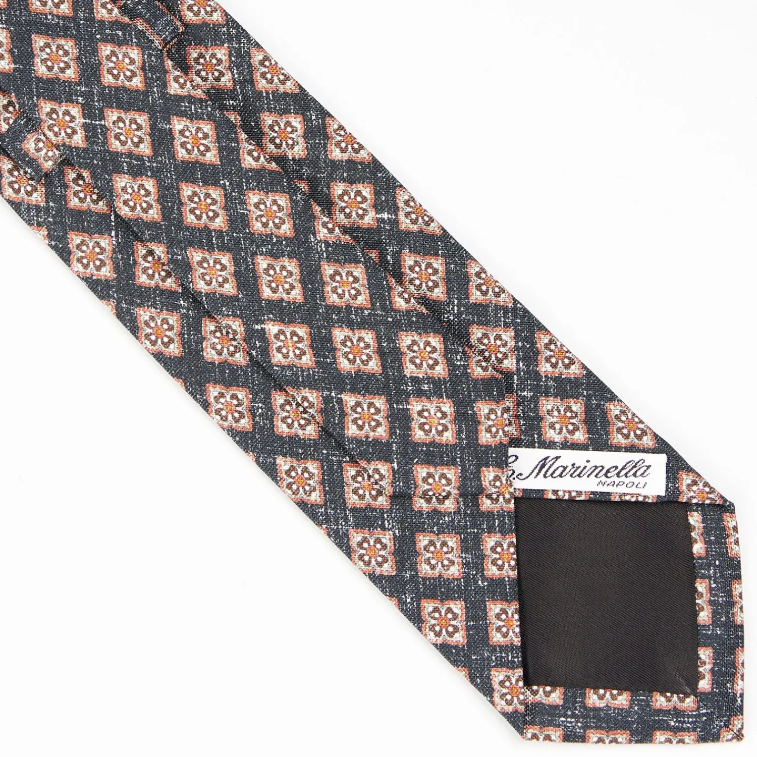 Black Sartorial Cotton And Silk Tie - Large Flower Pattern>E.Marinella Fashion