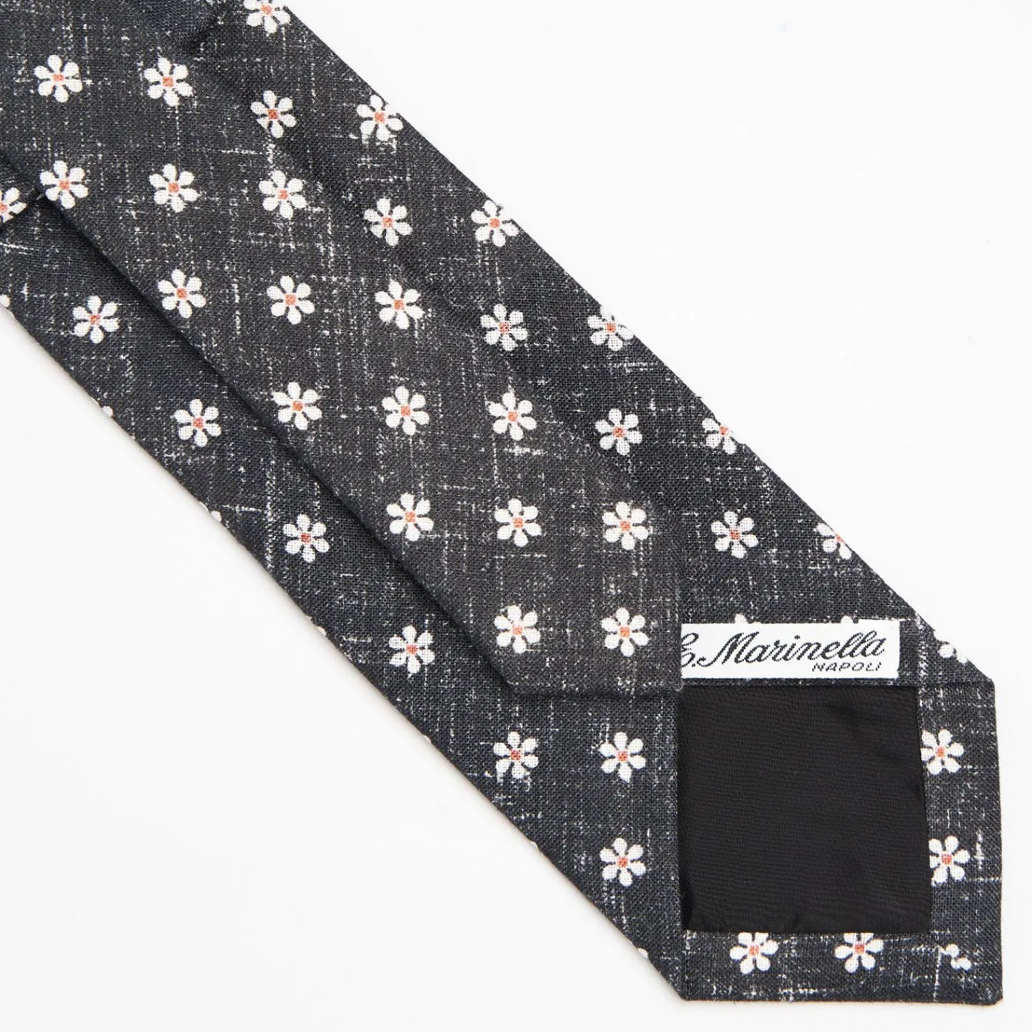 Black Sartorial Cotton And Silk Tie - Large Flower Pattern>E.Marinella Store