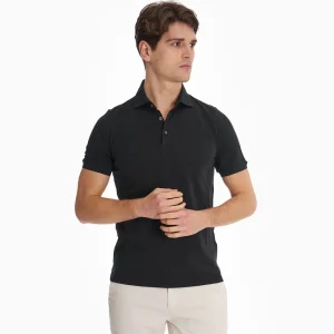 Black Short Sleeve Pique Cotton Polo>E.Marinella Fashion