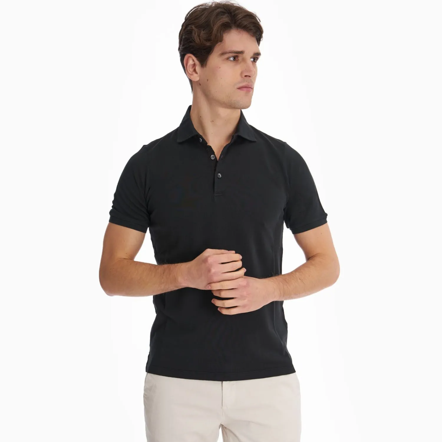 Black Short Sleeve Pique Cotton Polo>E.Marinella Fashion