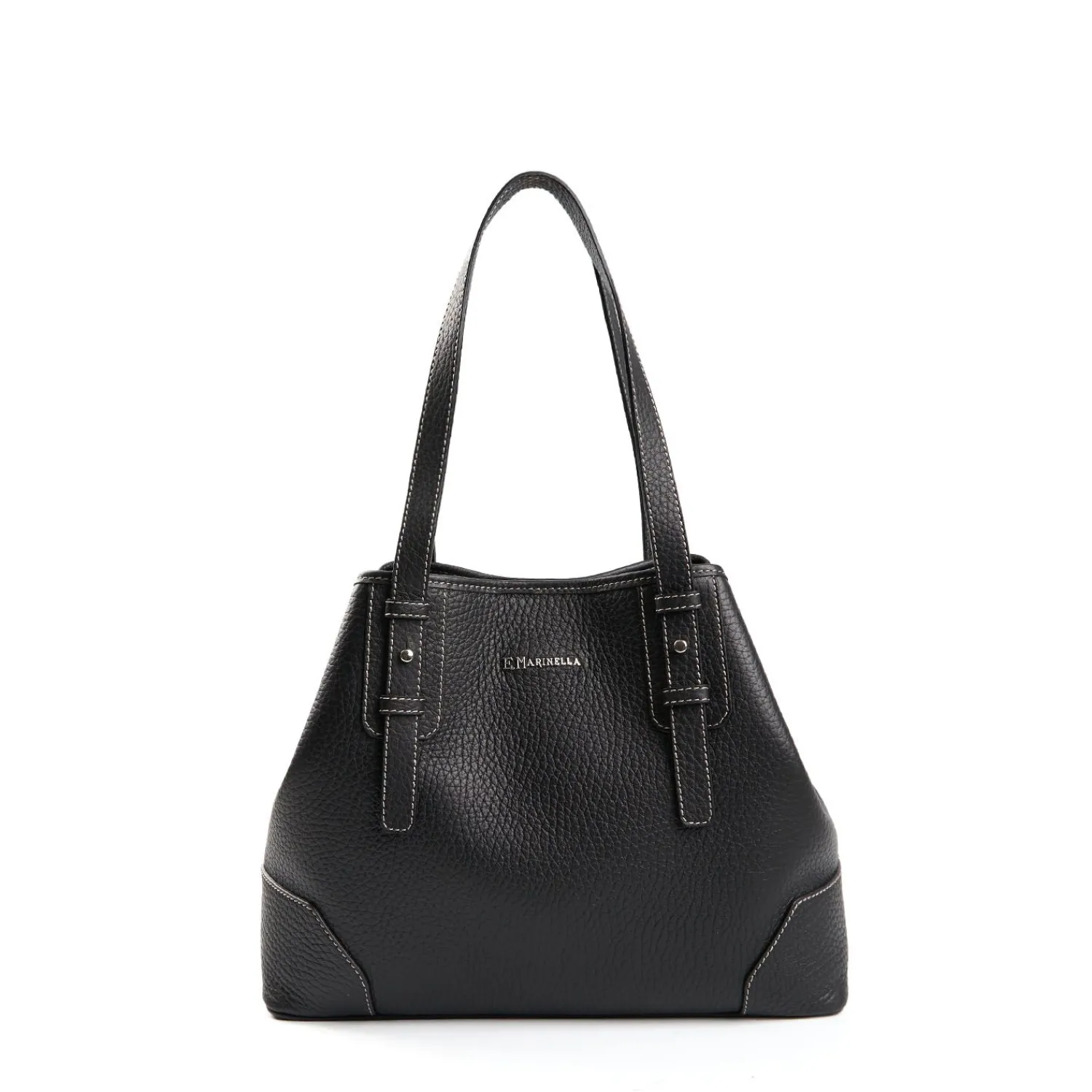 Black Textured Leather Midi Tote Bag>E.Marinella Sale