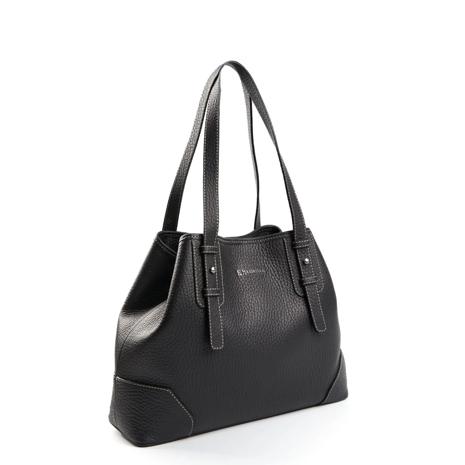 Black Textured Leather Midi Tote Bag>E.Marinella Sale