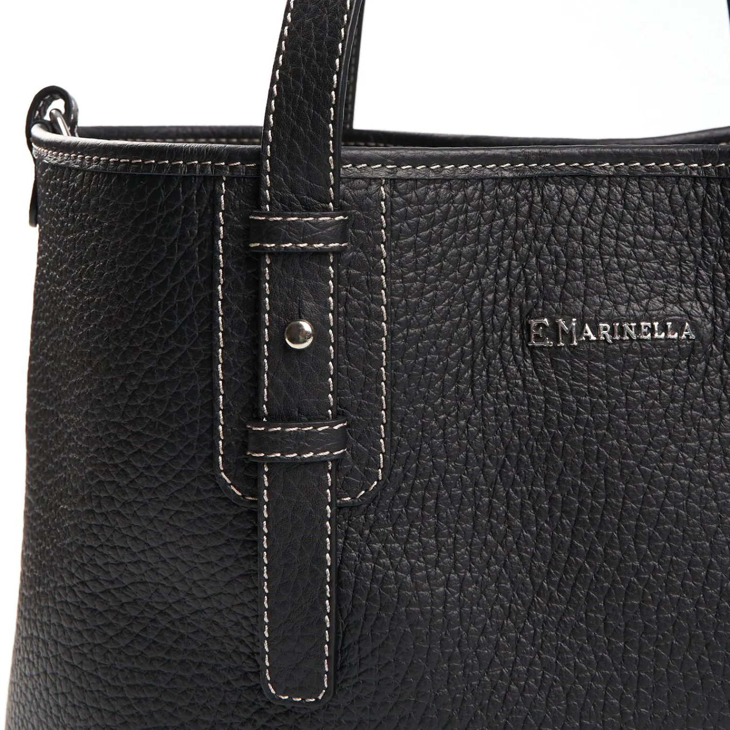 Black Textured Leather Midi Tote Bag>E.Marinella Sale