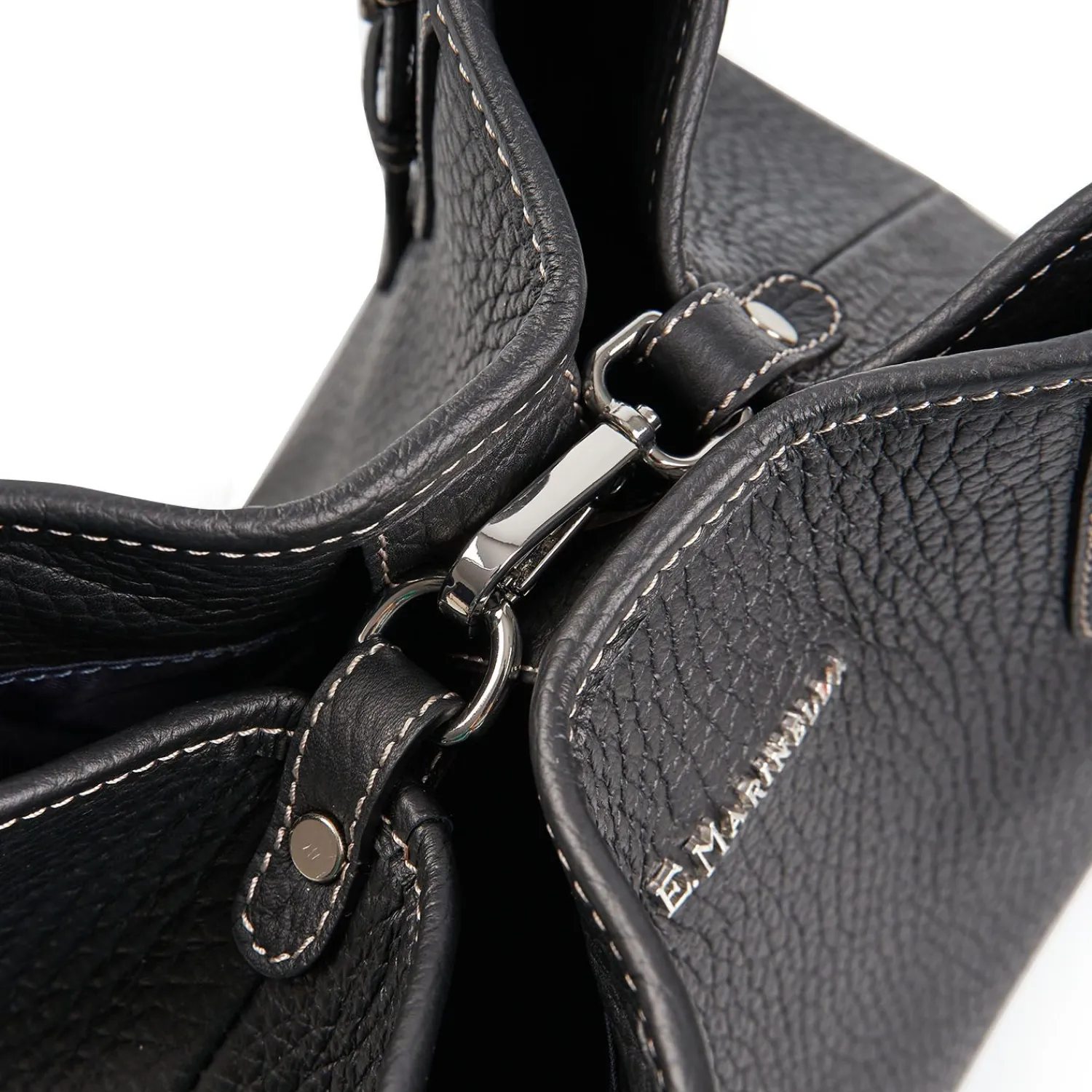 Black Textured Leather Midi Tote Bag>E.Marinella Sale