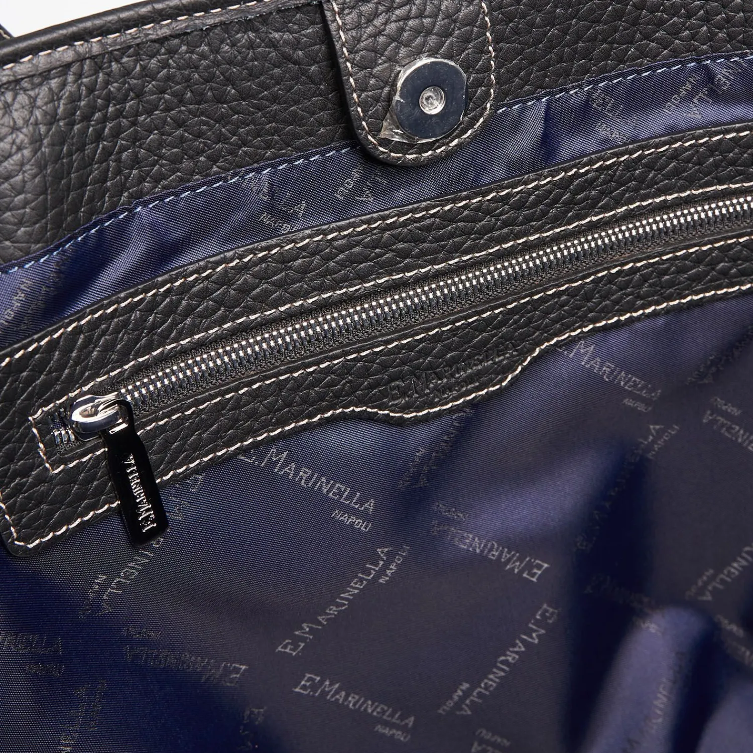 Black Textured Leather Tote Bag>E.Marinella New