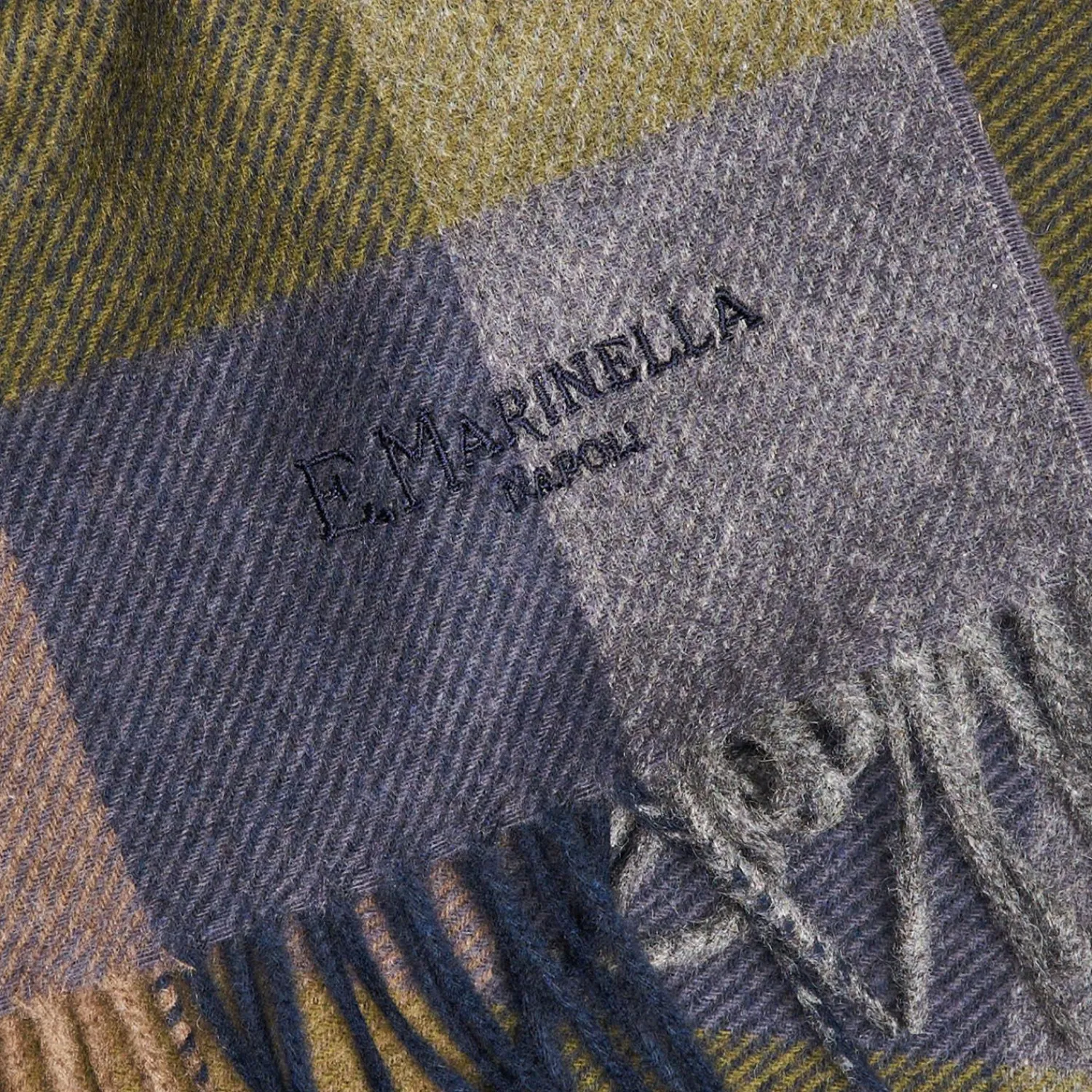 Blue And Dark Green Cashmere Plaid Scarf With Bangs>E.Marinella Shop