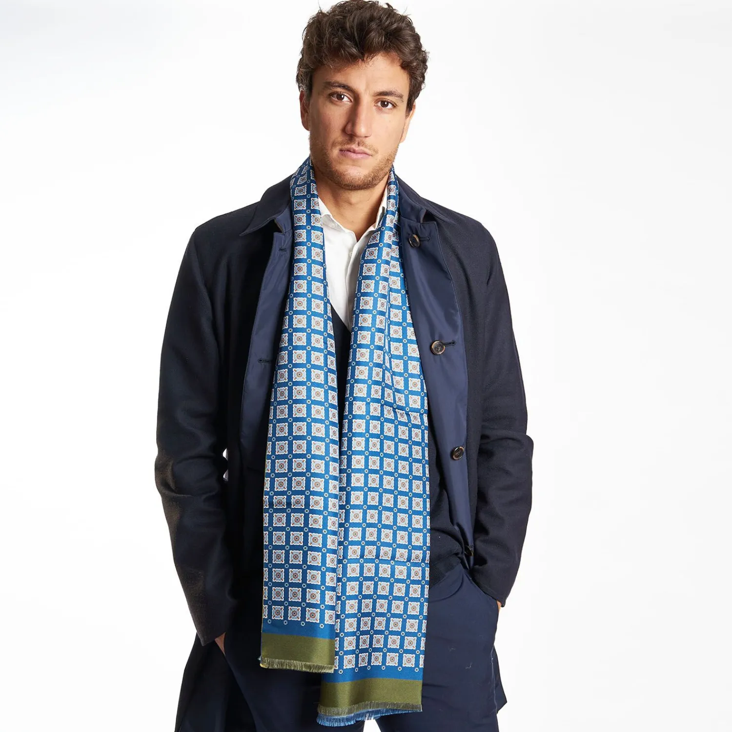 Blue And Green Double Silk Scarf>E.Marinella Flash Sale
