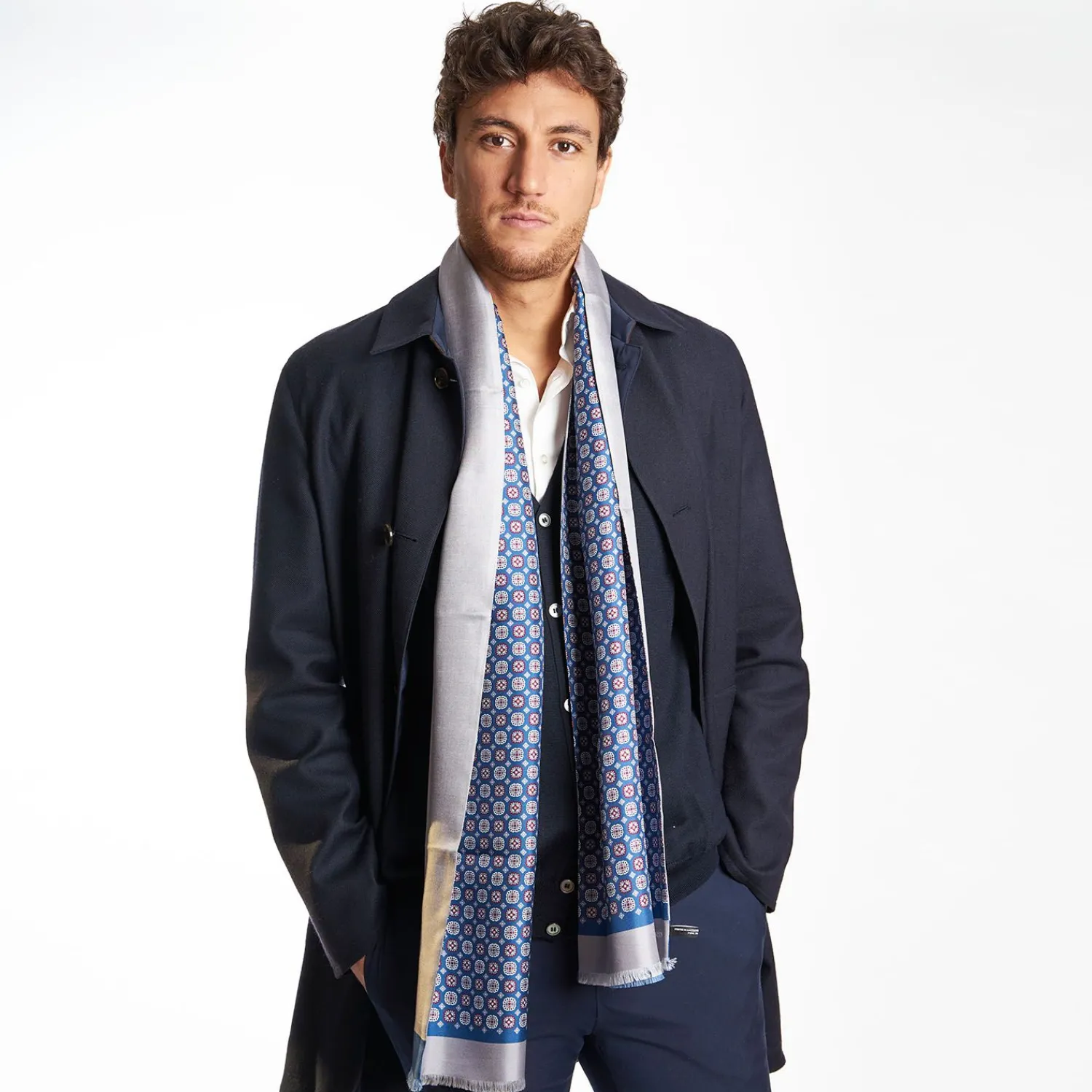 Blue And Grey Double Silk Scarf>E.Marinella Discount