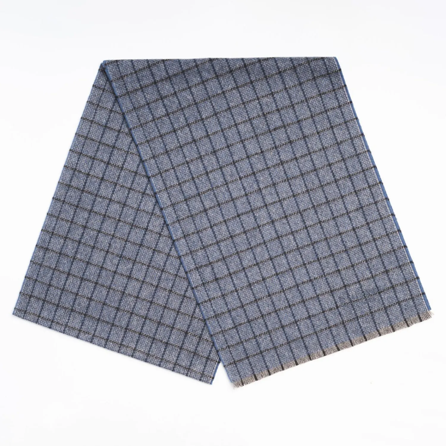 Blue Cashmere Small-Check Scarf>E.Marinella Outlet