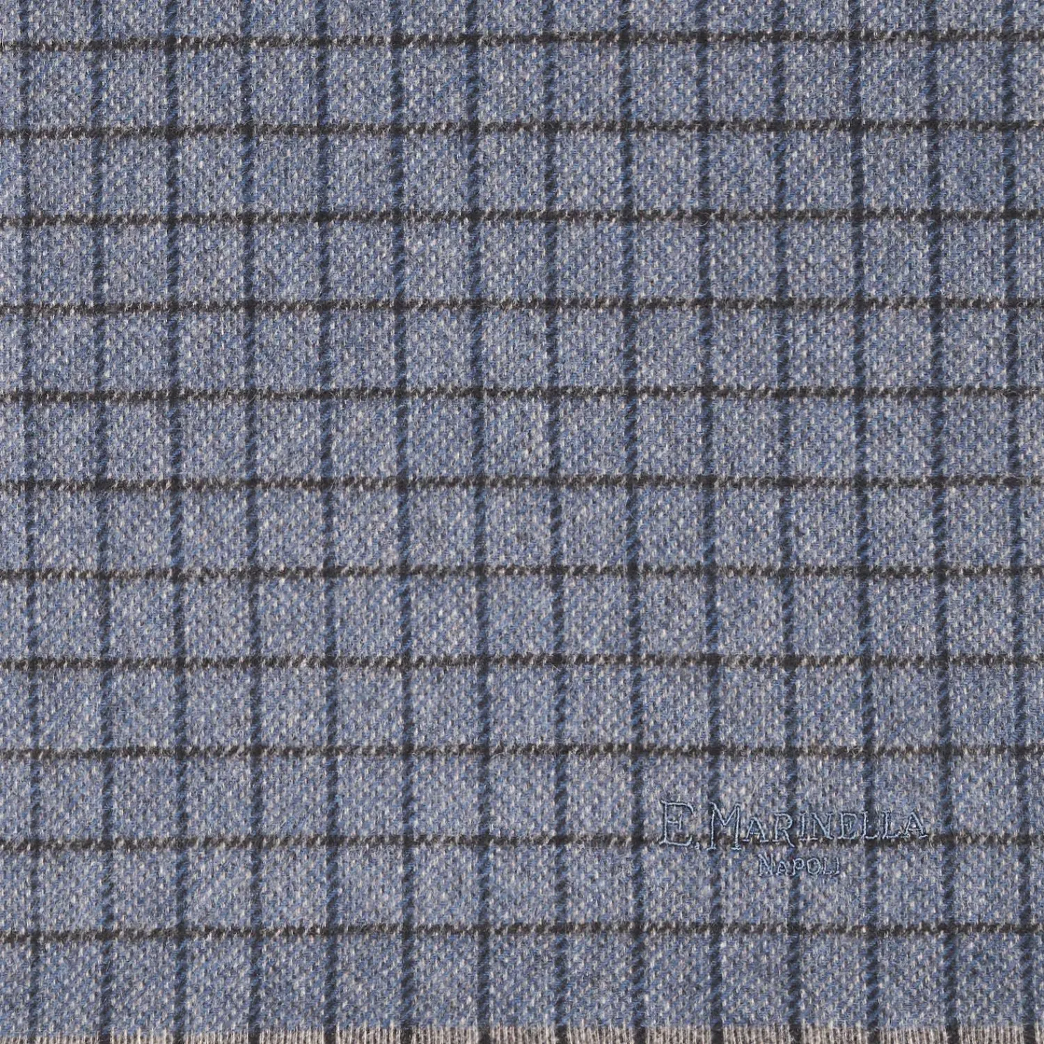 Blue Cashmere Small-Check Scarf>E.Marinella Outlet