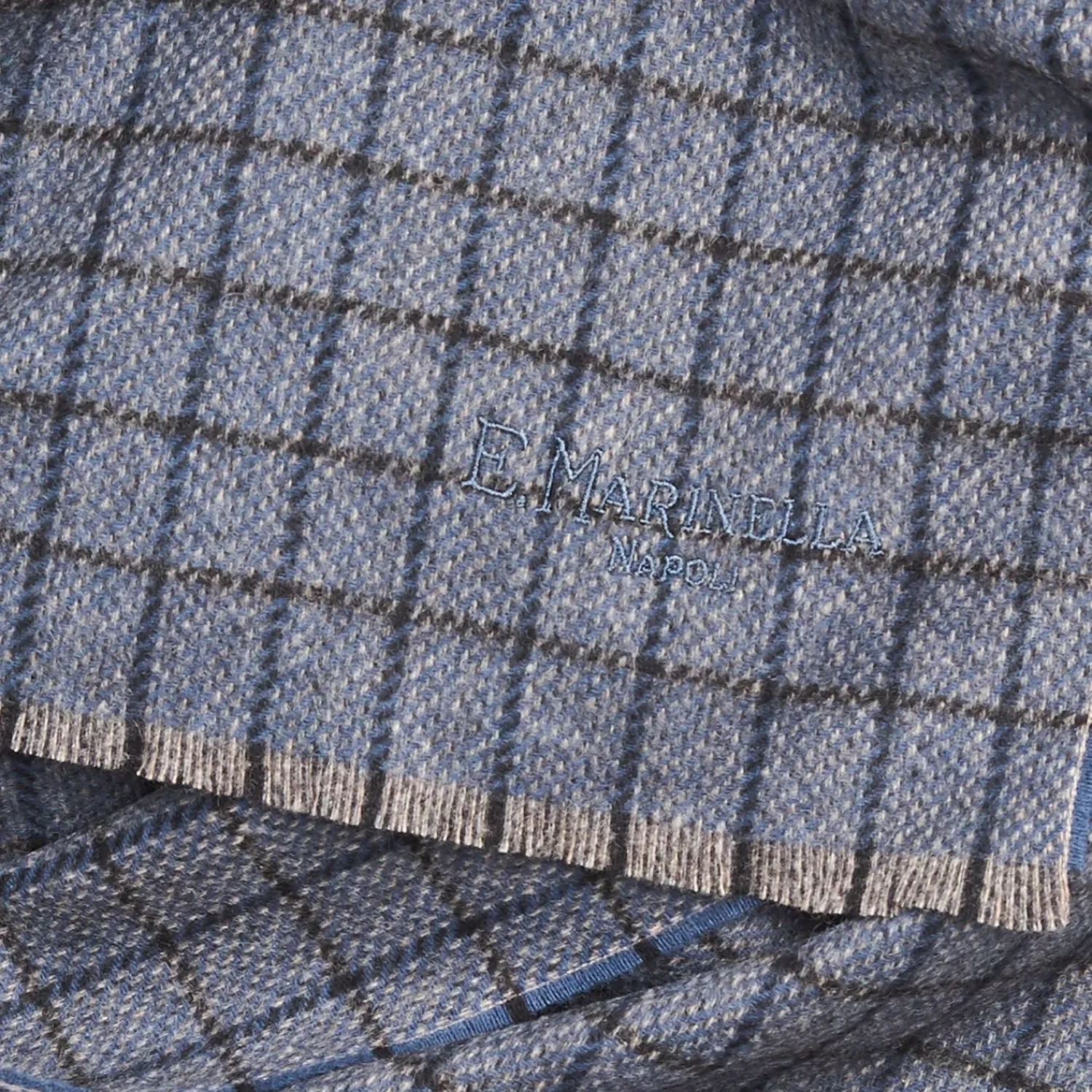 Blue Cashmere Small-Check Scarf>E.Marinella Outlet