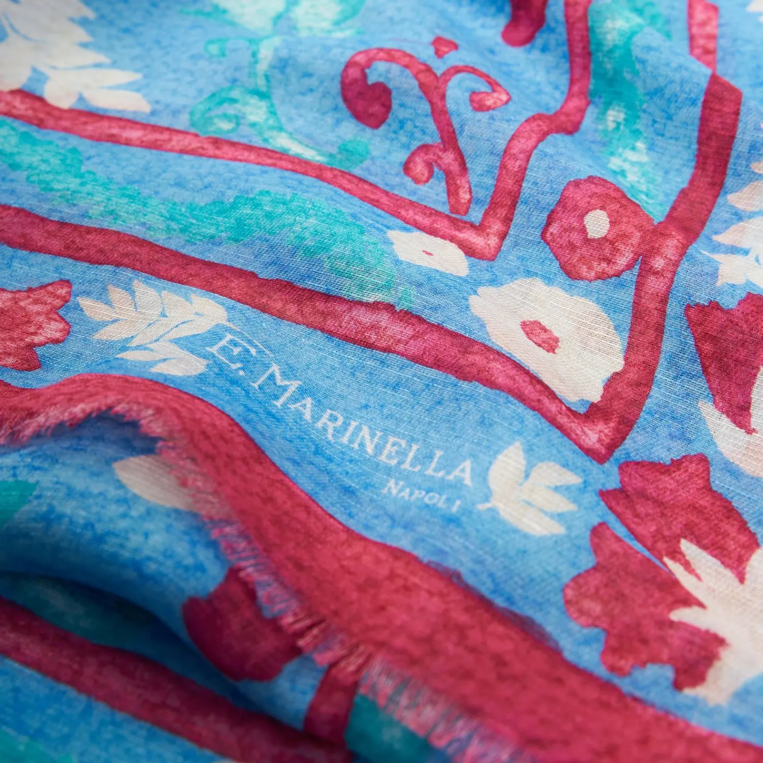 Blue Cotton And Linen Scarf - Summer Vibes>E.Marinella Outlet