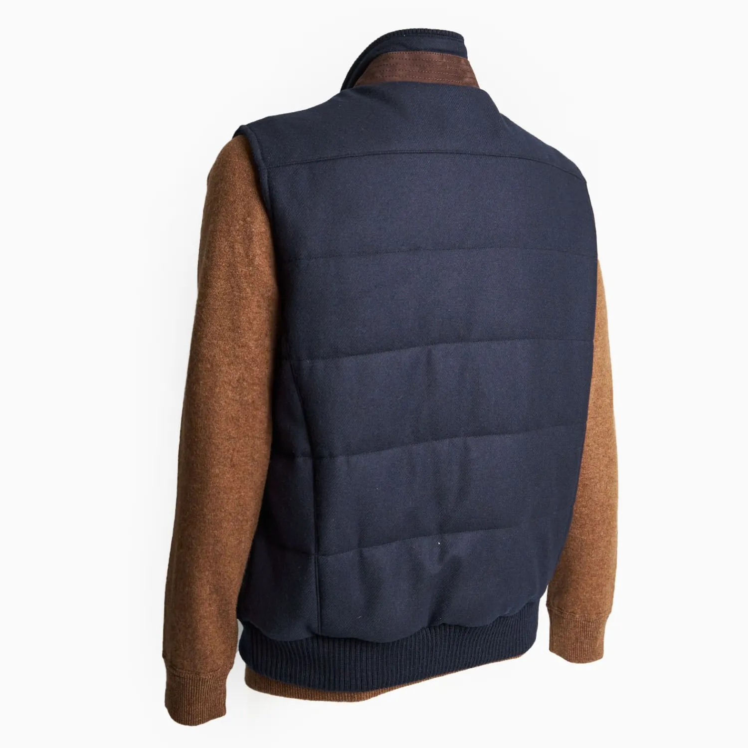 Blue Down Gilet With Alcantara Details>E.Marinella Flash Sale