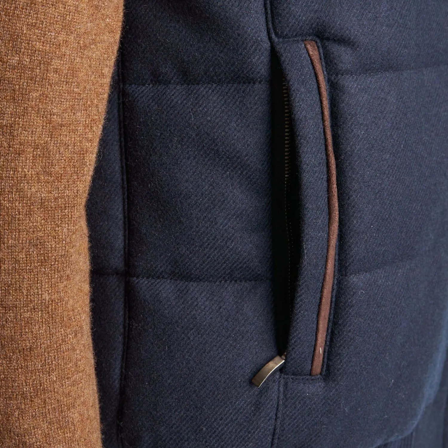 Blue Down Gilet With Alcantara Details>E.Marinella Flash Sale