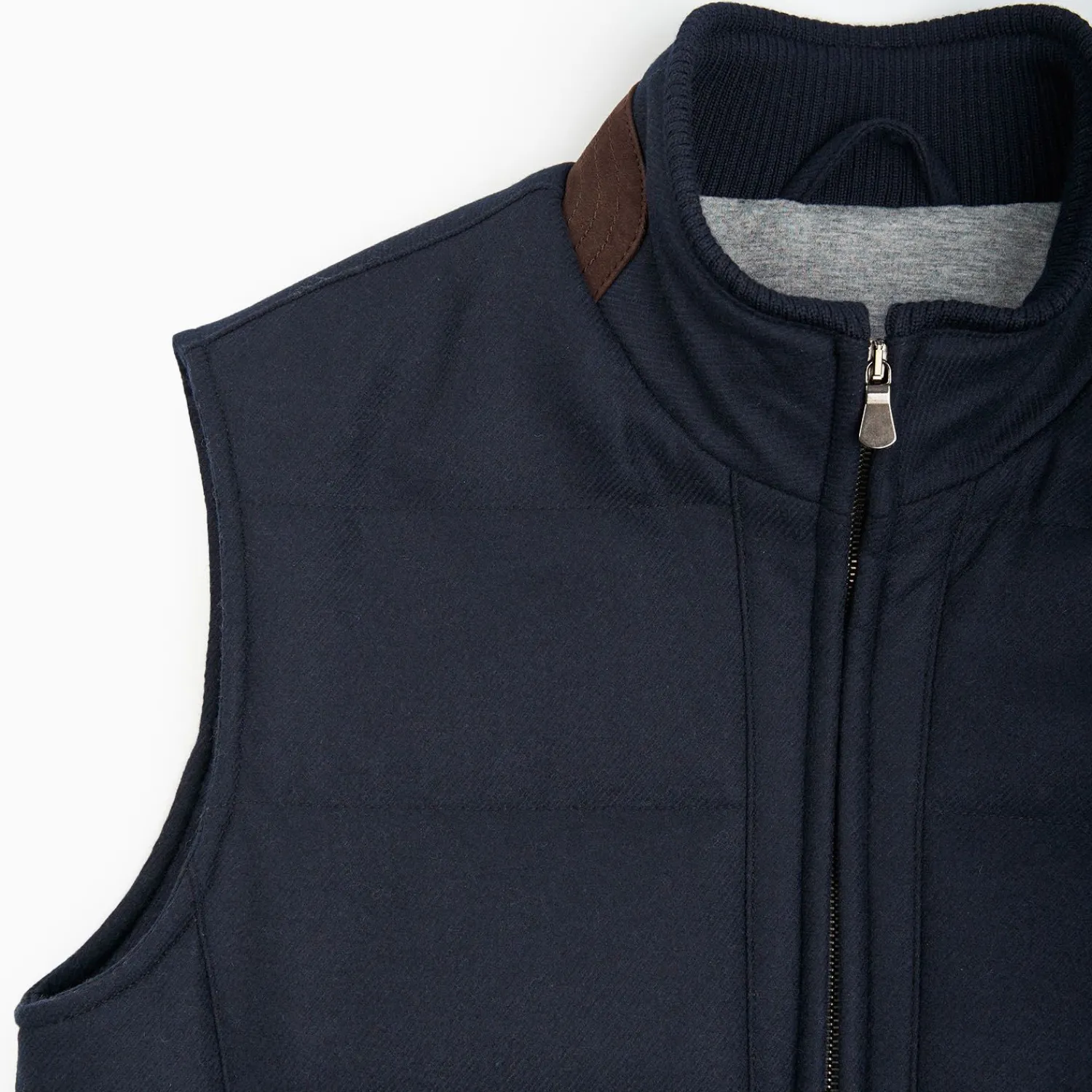 Blue Down Gilet With Alcantara Details>E.Marinella Flash Sale