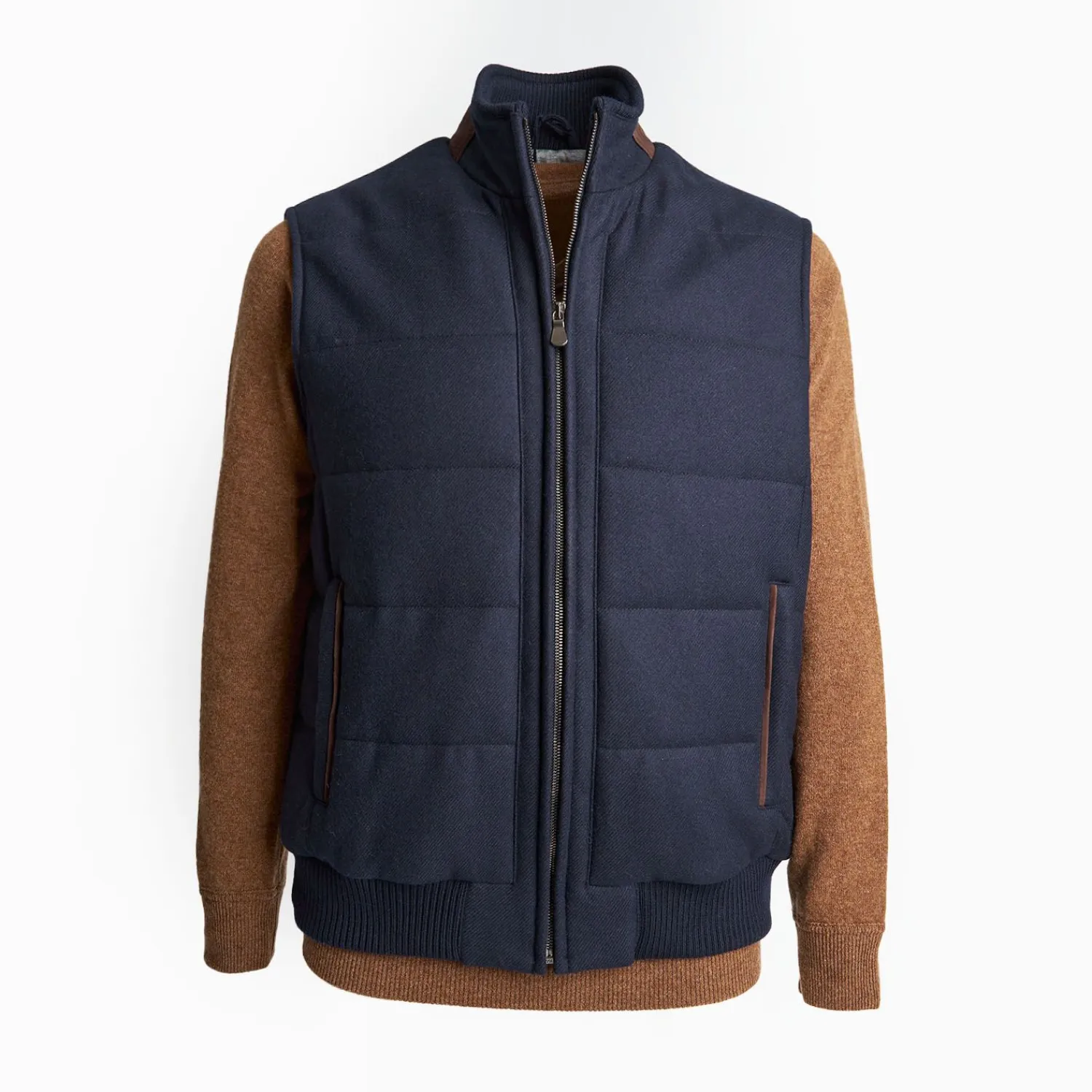 Blue Down Gilet With Alcantara Details>E.Marinella Flash Sale