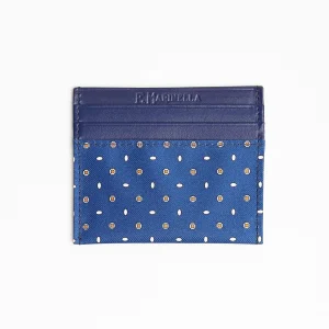 Blue Leather And Silk Credit Card Holder - 5 Compartments>E.Marinella Sale