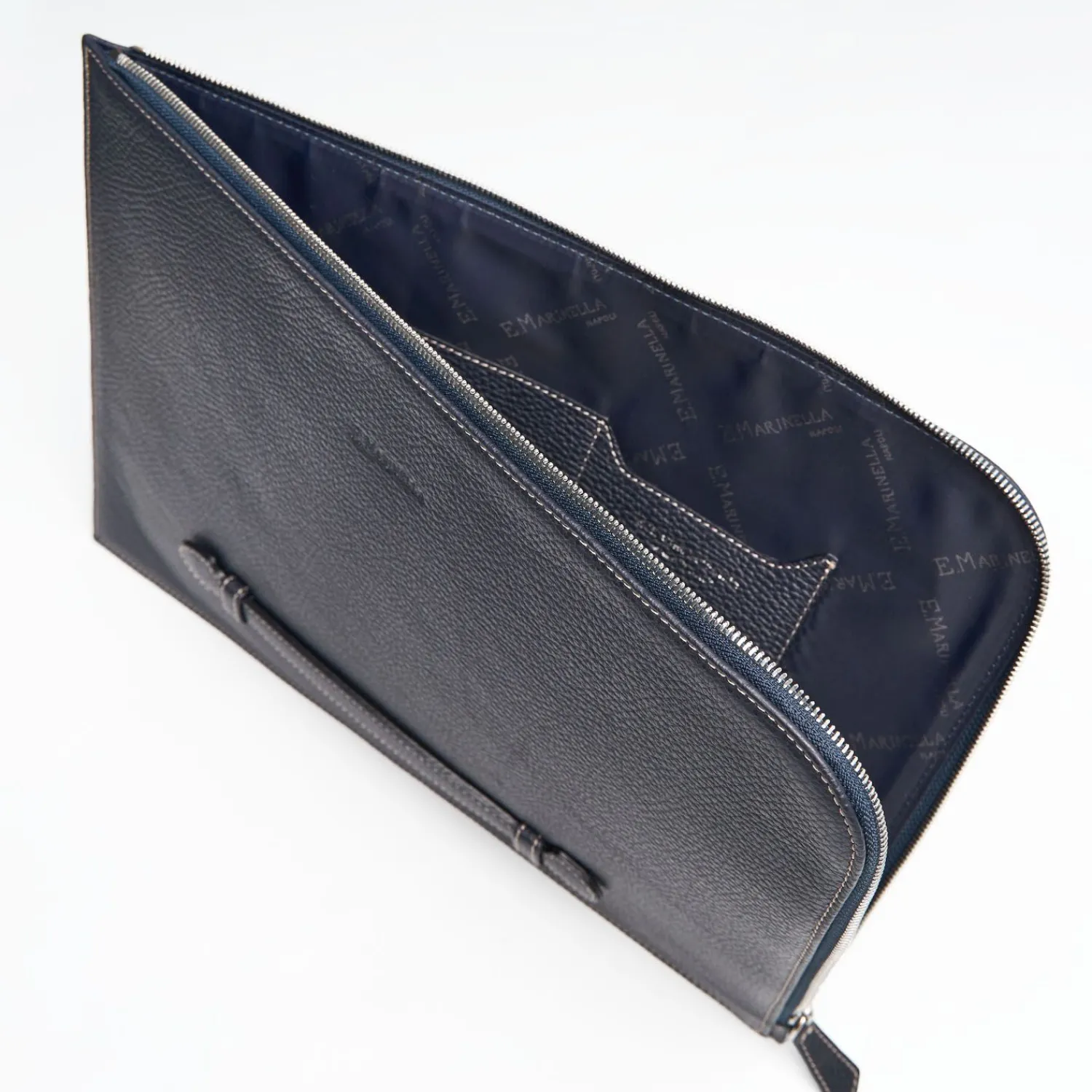 Blue Leather Portfolio With Strap>E.Marinella Hot