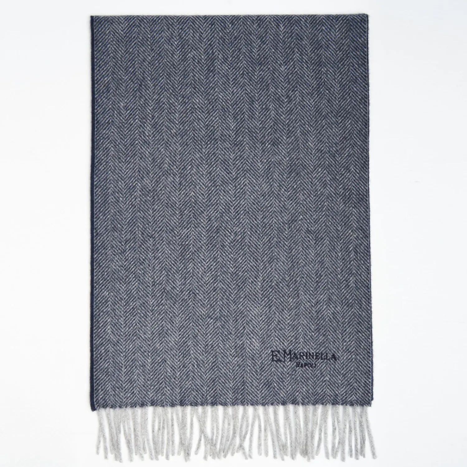 Blue Light Pure Cashmere Fringed Scarf>E.Marinella New