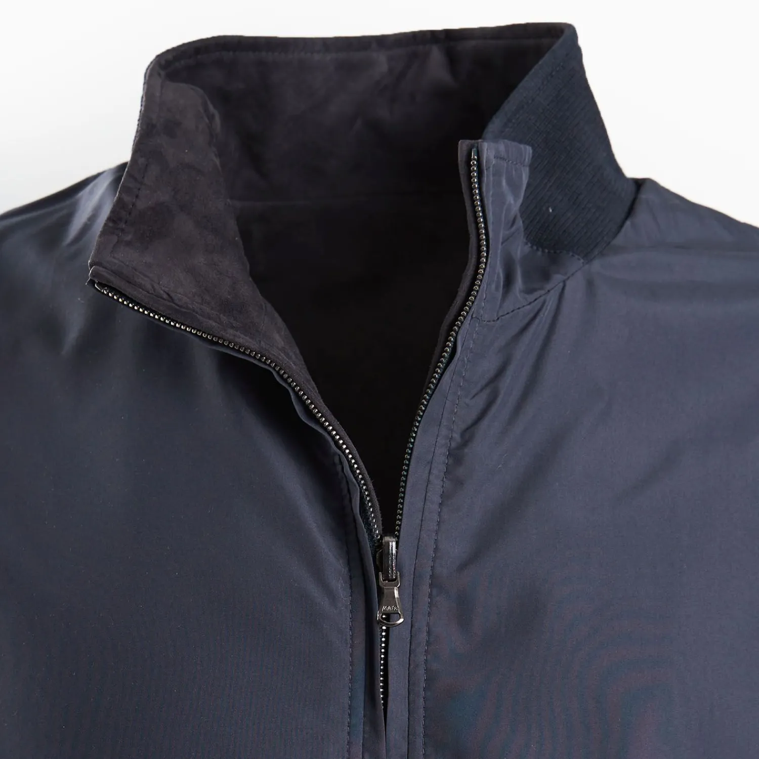Blue Reversible Suede Leather And Nylon Jacket>E.Marinella Best