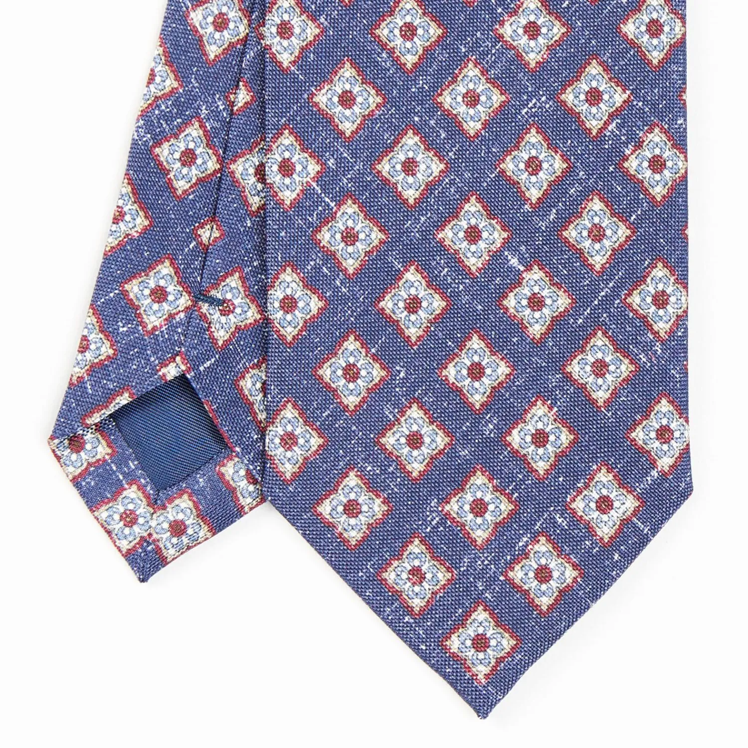 Blue Sartorial Cotton And Silk Tie - Large Flower Pattern>E.Marinella Online