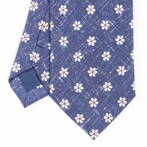 Blue Sartorial Cotton And Silk Tie - Large Flower Pattern>E.Marinella Hot