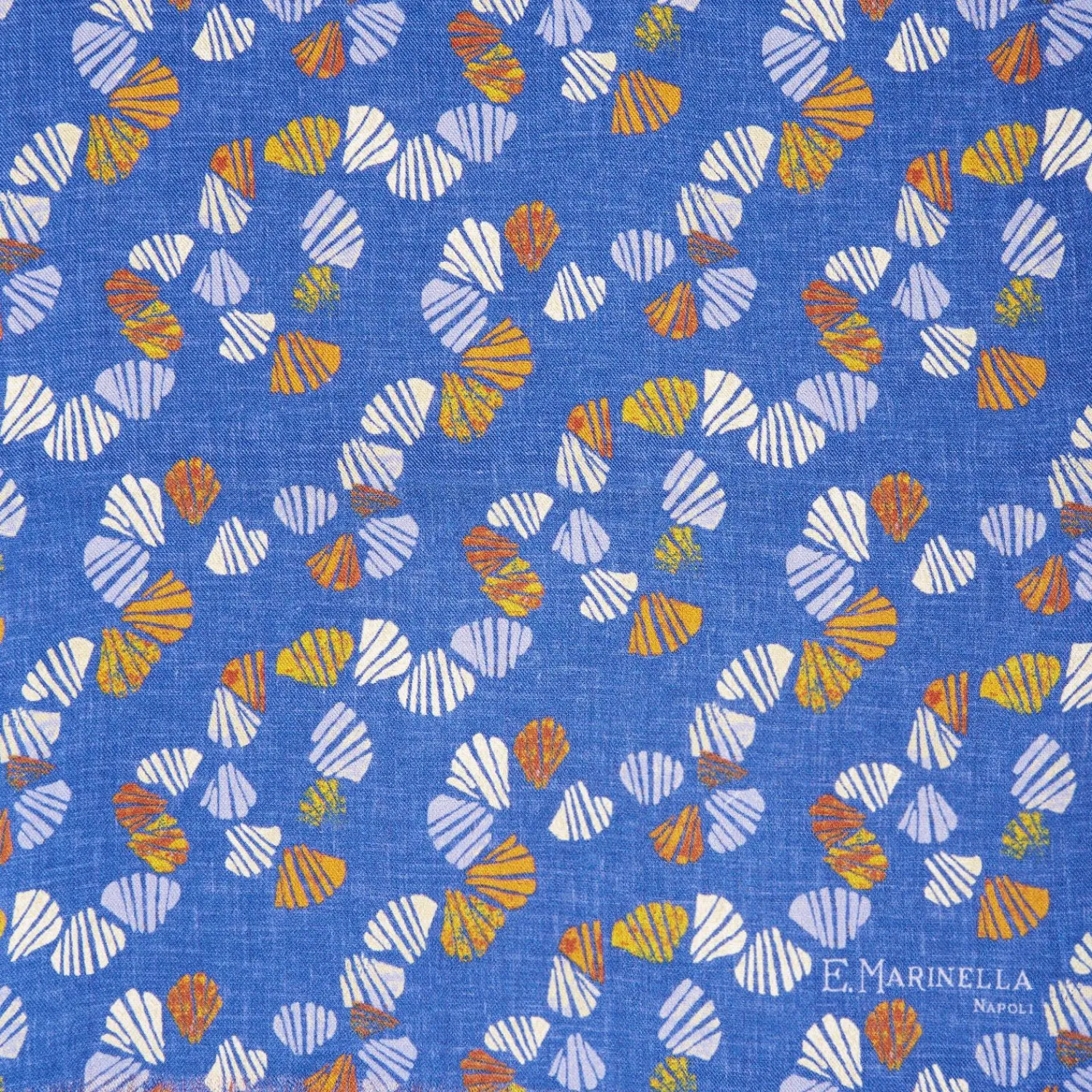 Bluette And Orange Wool And Silk Scarf Floral Pattern>E.Marinella Shop