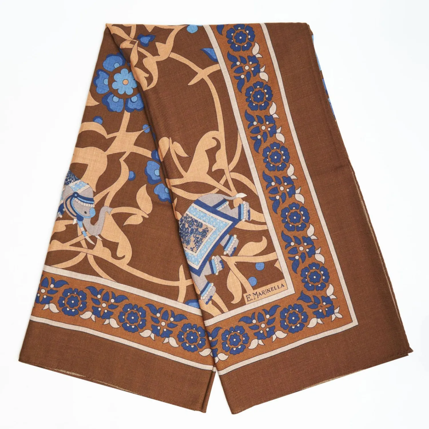 Brown Wool Stole - Ethnic Pattern>E.Marinella Hot