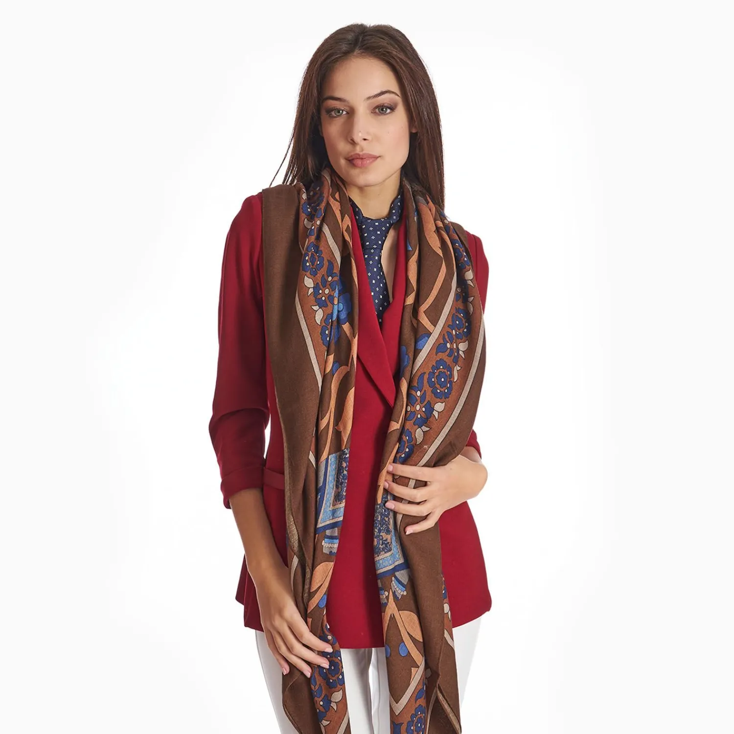 Brown Wool Stole - Ethnic Pattern>E.Marinella Hot