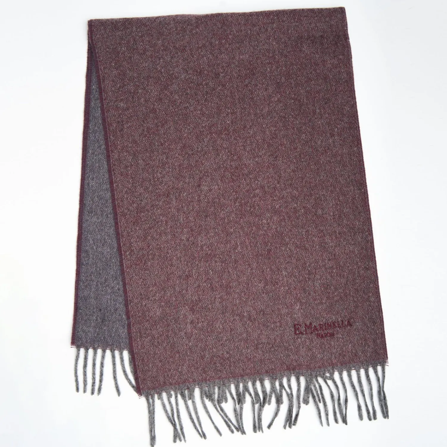 Burgundy And Grey Double-Faced Cashmere Scarf>E.Marinella Fashion