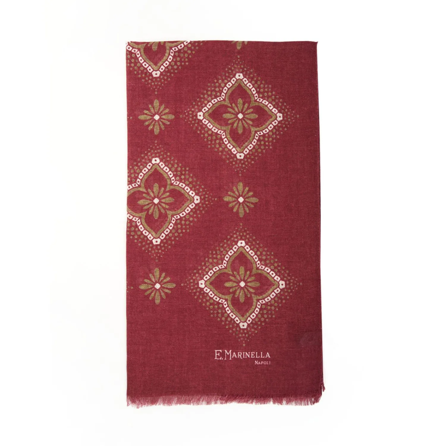 Burgundy Cotton And Linen Scarf - Brown Macro Flowers>E.Marinella Cheap