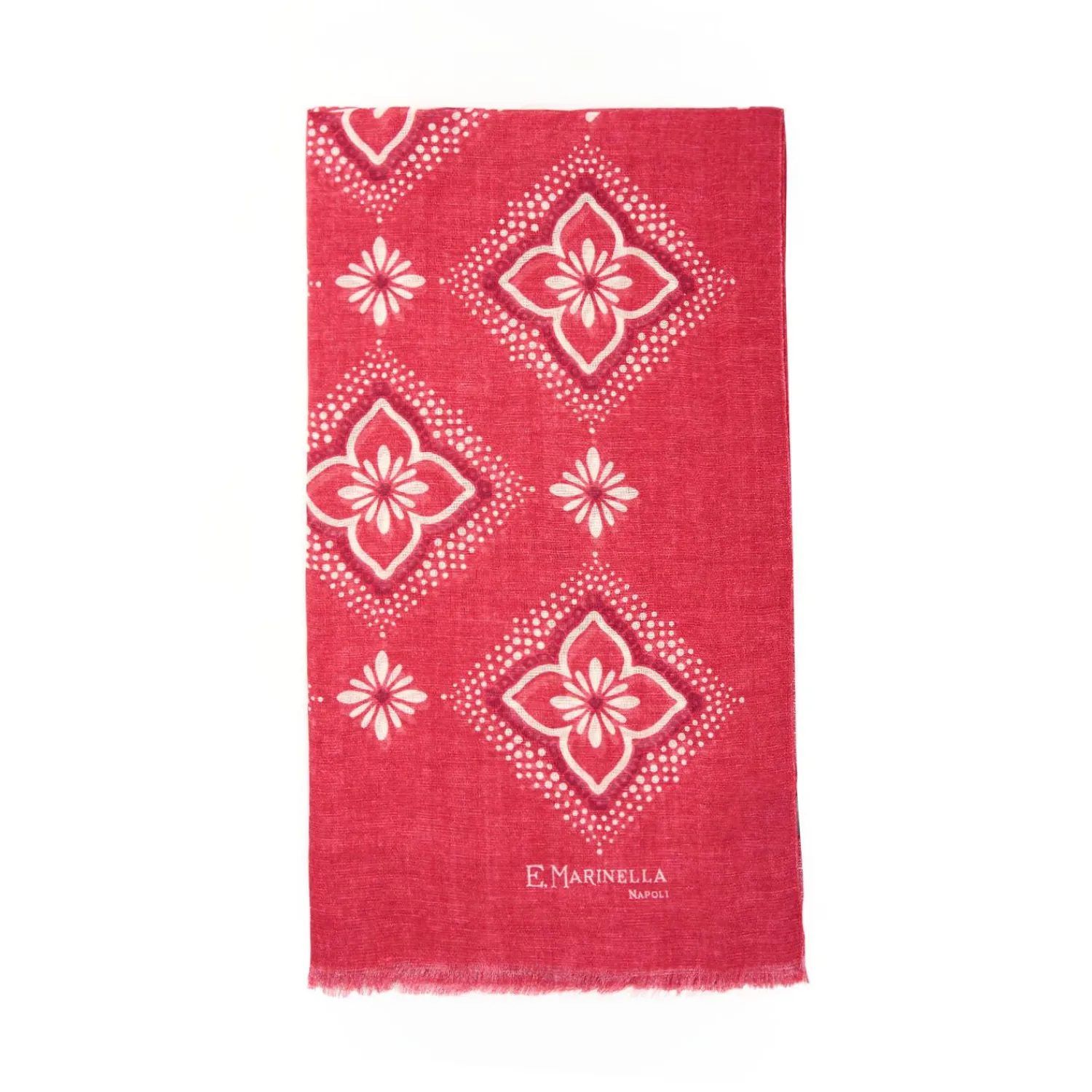 Burgundy Cotton And Linen Scarf - White Macro Flowers>E.Marinella Discount
