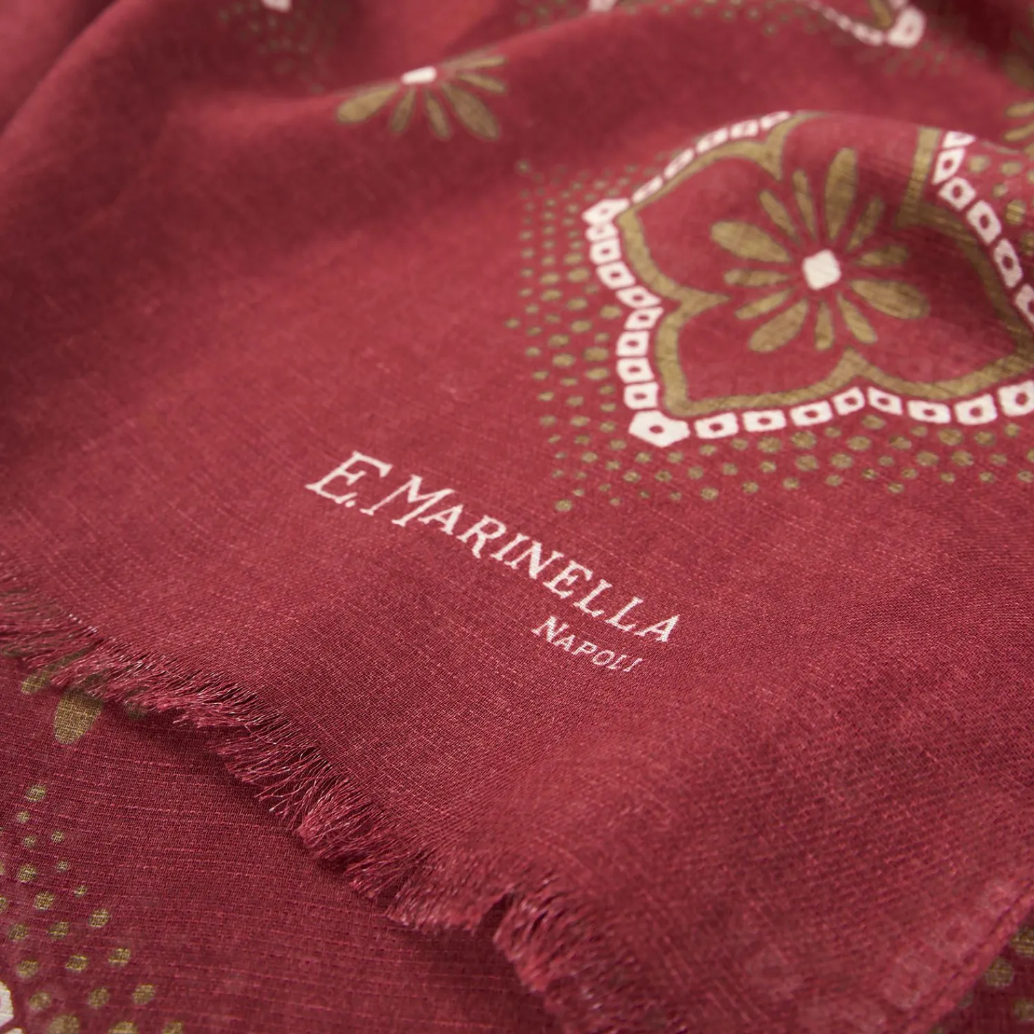 Burgundy Cotton And Linen Scarf - Brown Macro Flowers>E.Marinella Cheap