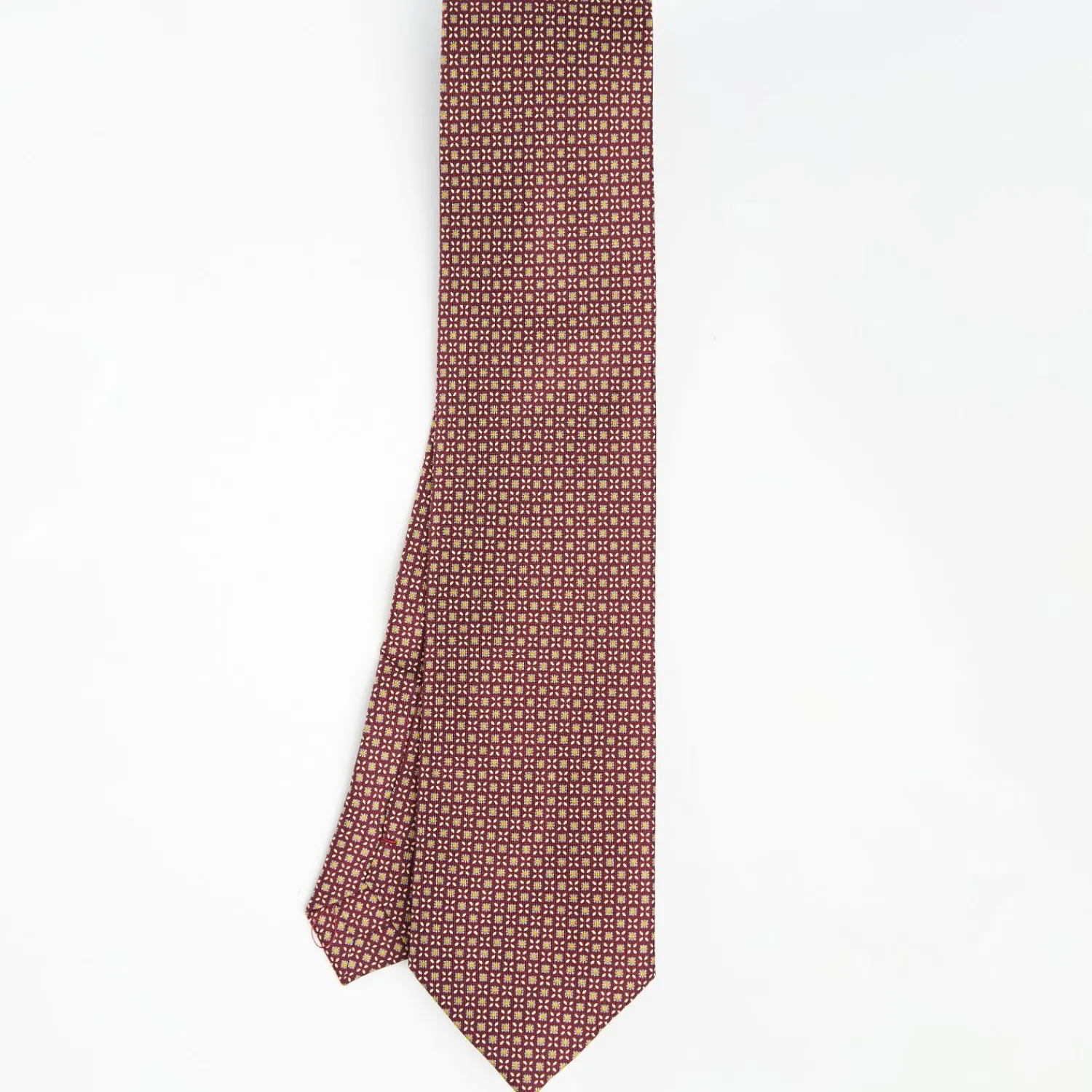 Burgundy Extra Long Sartorial Silk Tie Small Flower Pattern>E.Marinella Shop