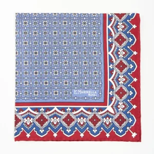 Burgundy Hand-Printed Silk Pocket Square Large Flower Pattern>E.Marinella Fashion