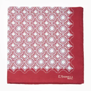 Burgundy Hand-Printed Silk Pocket Square Large Flower Pattern>E.Marinella Clearance