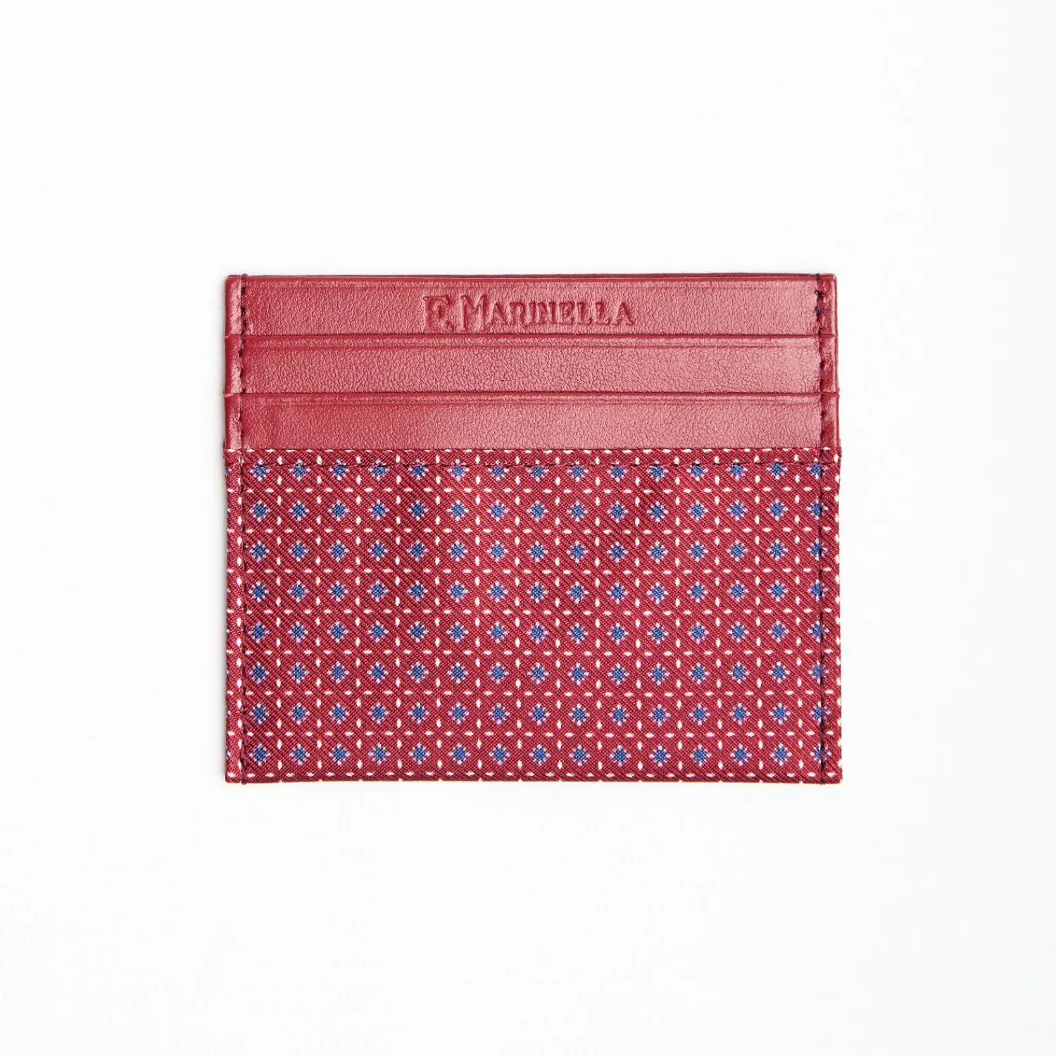 Burgundy Leather And Silk Credit Card Holder 5 Compartments>E.Marinella Fashion