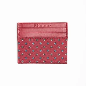 Burgundy Leather And Silk Credit Card Holder - 5 Compartments>E.Marinella Outlet