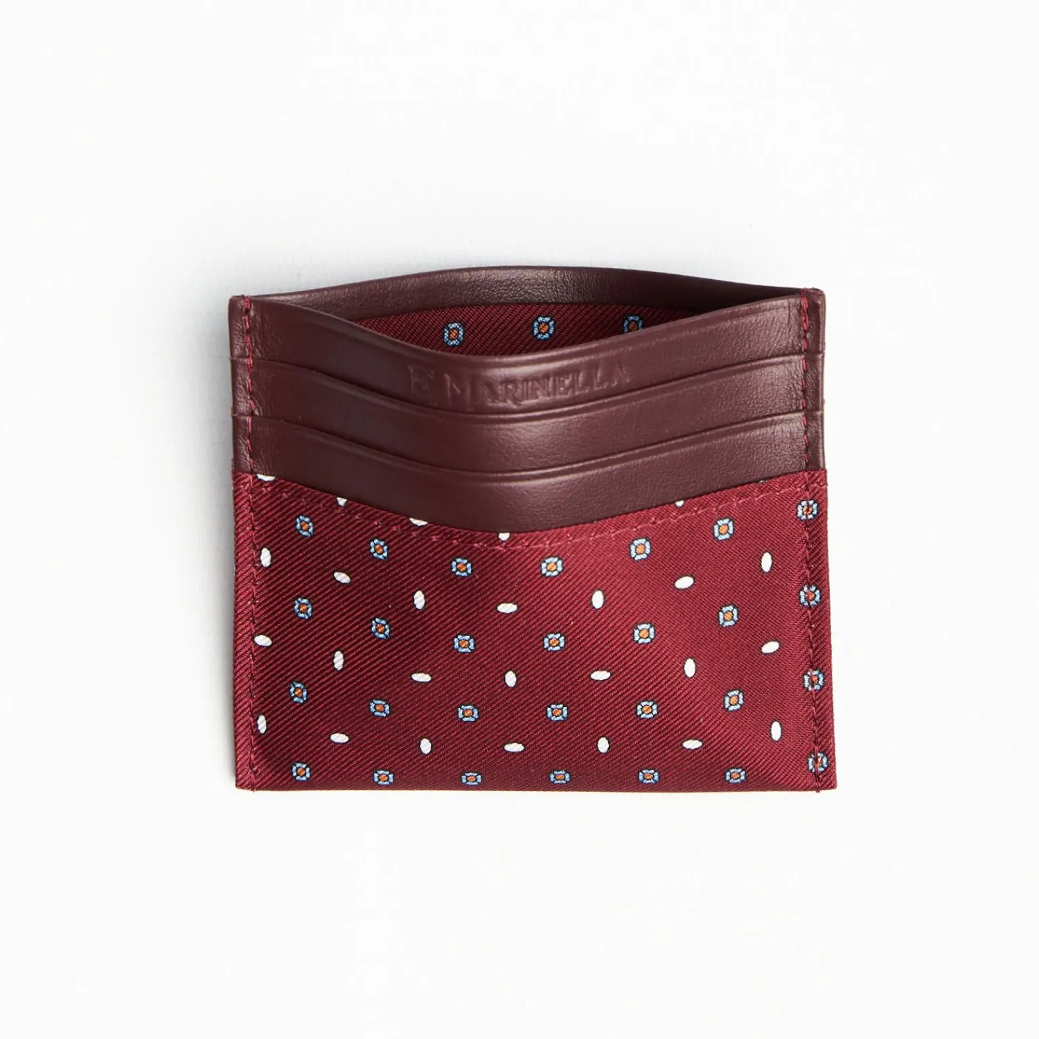 Burgundy Leather And Silk Credit Card Holder - 5 Compartments>E.Marinella Best Sale