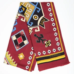 Burgundy Wool And Silk Scarf With Geometric Design>E.Marinella Flash Sale